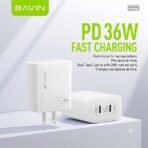 Bavin Adapter USB & Type C port travel friendly charger-35W White - Image 4