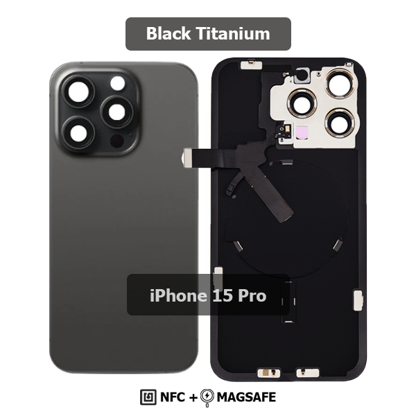 Back Glass with Wireless (NFC) and MagSafe Magnet for iPhone 15 Pro(BLACK)