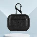 Solid Color Faux Leather Earphone Case For Airpods Pro - Black