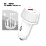 Car Charger with USB-A/USB C-C Cable 3in1 (White-3ft) (38W)