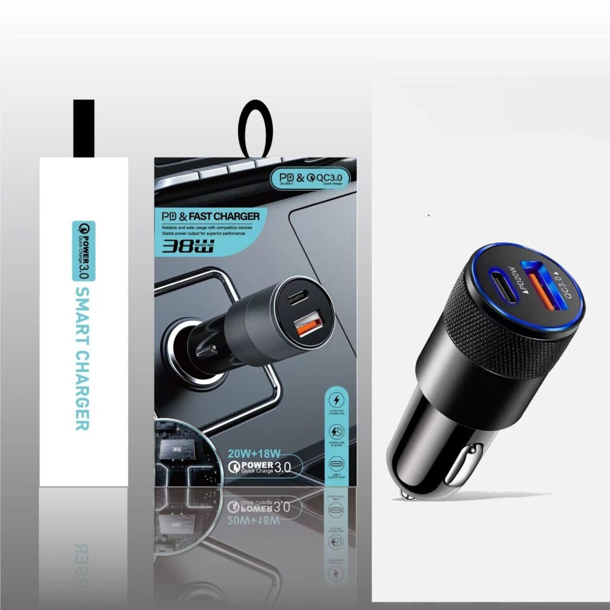 Car Charger USB C & USB A(WHITE) (38W) - Image 4