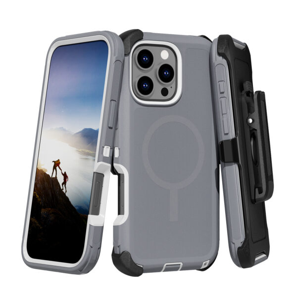 Defender Magnetic Megsafe With Belt Clip for iPhone 16 Pro – Gray