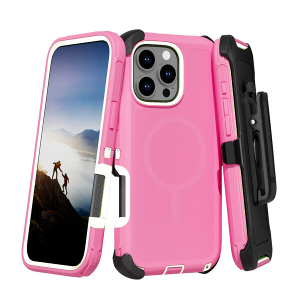 Defender Magnetic Megsafe With Belt Clip for iPhone 16 Plus – Pink