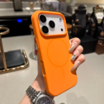 Silicon Apple Logo Case with Magsafe For iPhone-17ProMax–Orange