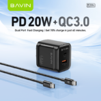 Bavin Super Fast Combo Charger (20W)USB&Type C Dual Port C to C Cable-Black - Image 7