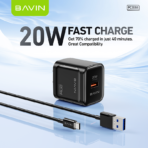 Fast Charger With USB To Lightining Cable White By Bavin (PD 20W) - Image 3