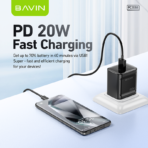 Fast Charger With USB To Lightining Cable White By Bavin (PD 20W) - Image 4
