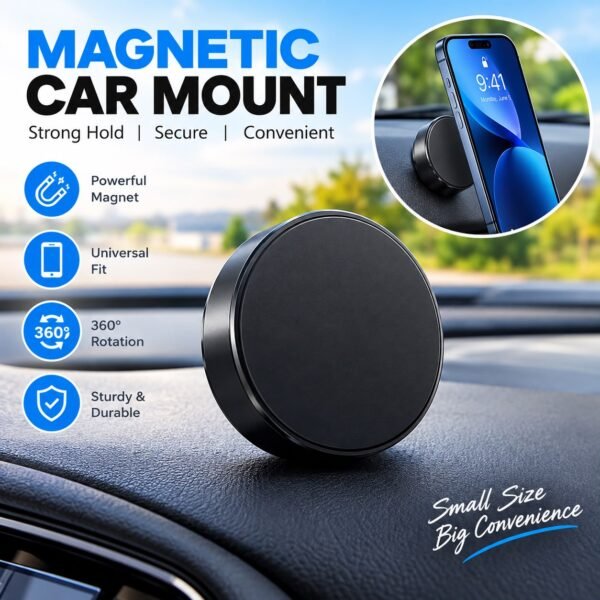 Magnetic Metal Car Phone Mount – Strong Hold, & Secure Dashboard Mount